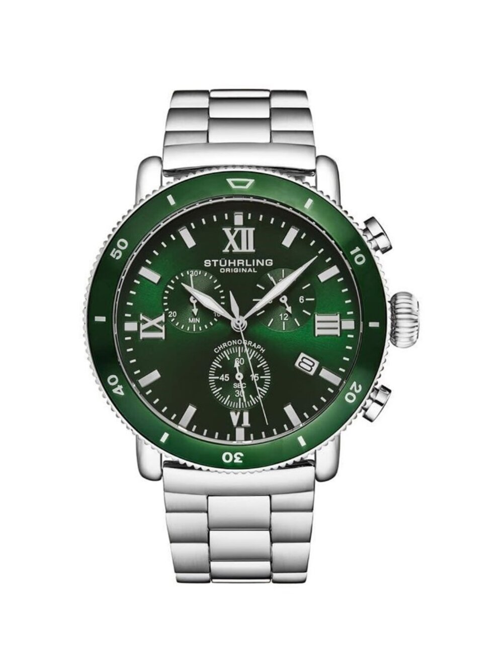NWT Stuhrling Original Monaco Chronograph Quartz Green Dial Men's Watch
